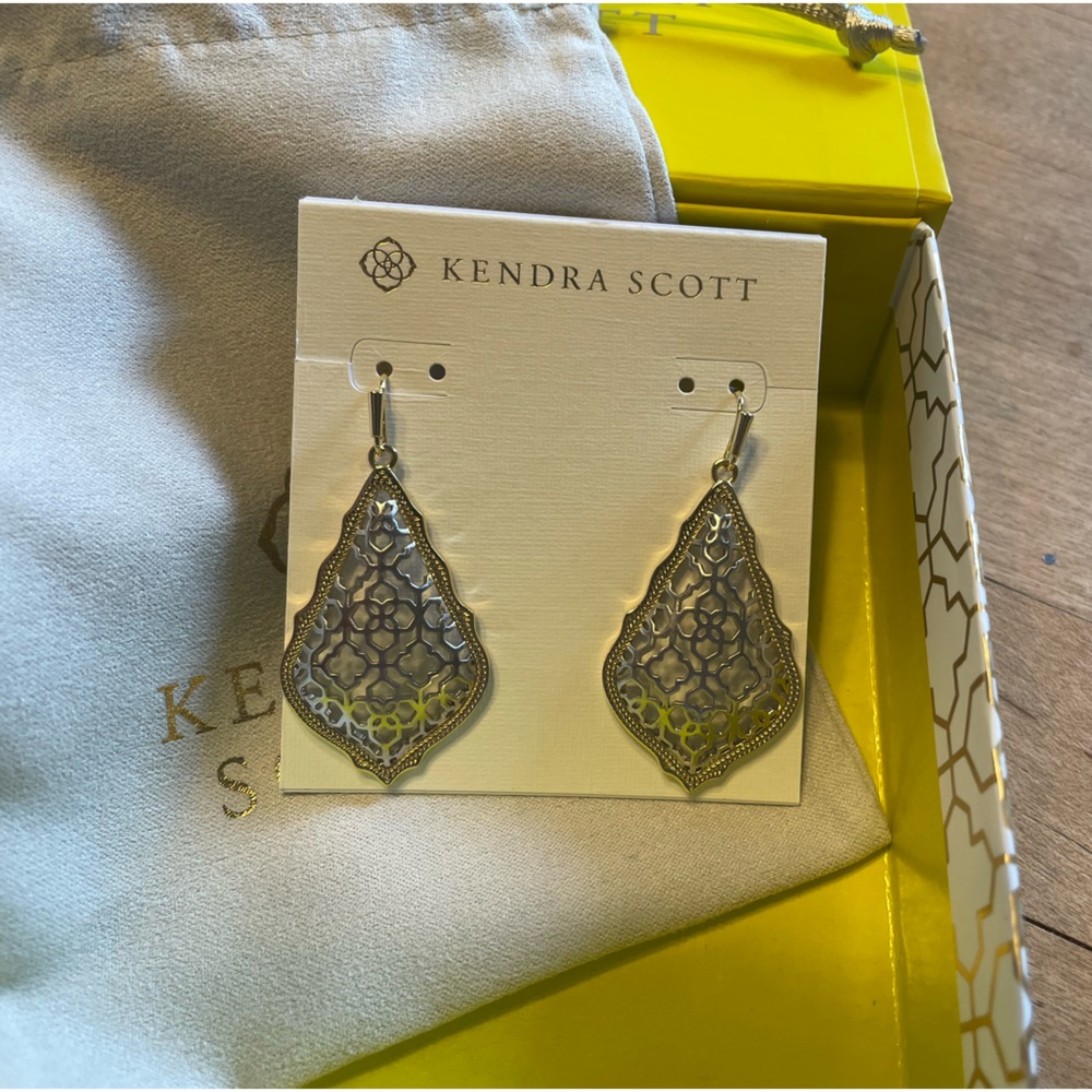 NWT Kendra Scott Gold drop earrings with silver filigree.